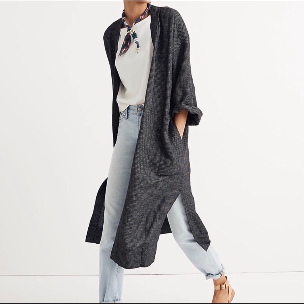 Madewell Grid Oversized Open Front Jacket Robe